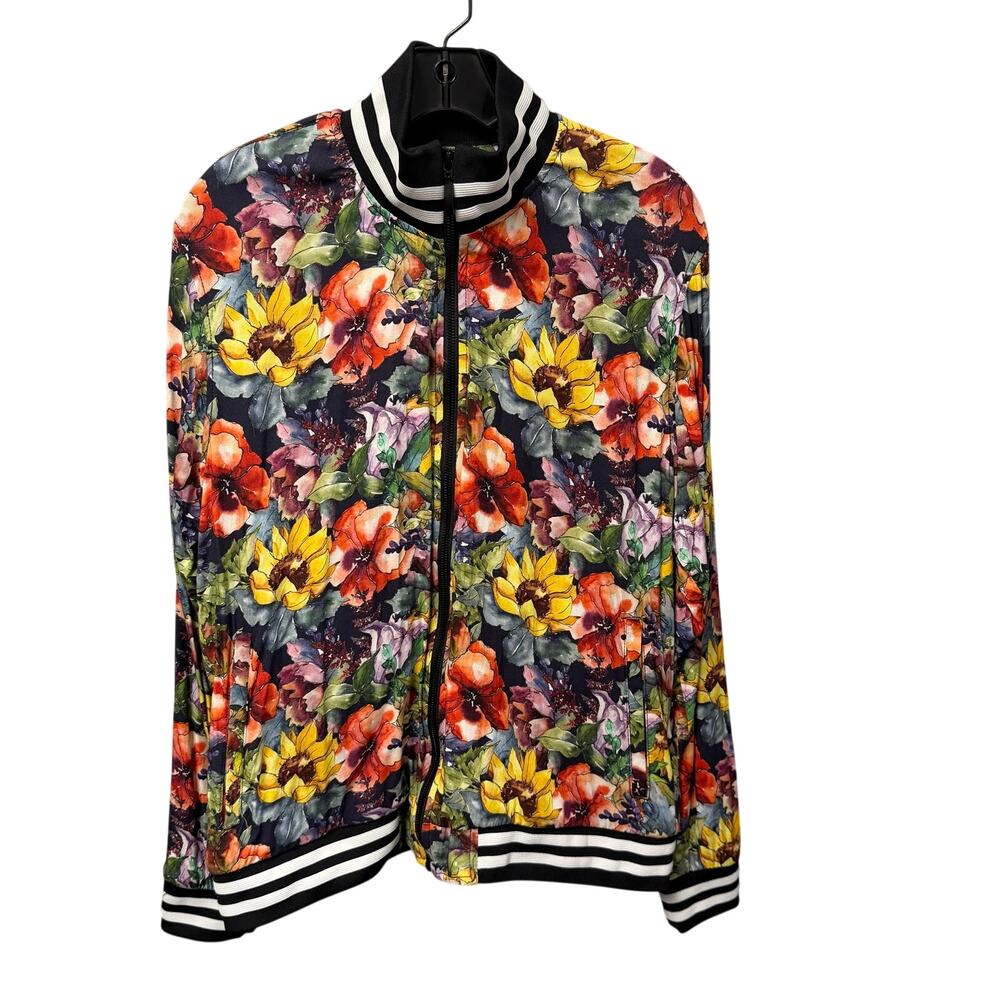 Cactus Man by Ricky Singh Multicolor Floral Print Bomber Jacket Mens XL